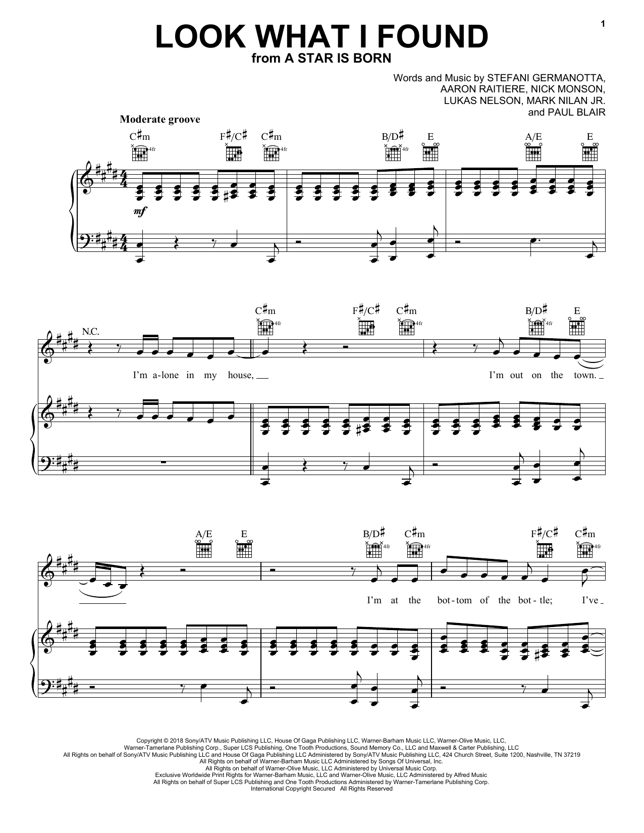Lady Gaga Look What I Found (from A Star Is Born) sheet music notes and chords arranged for Piano, Vocal & Guitar Chords (Right-Hand Melody)