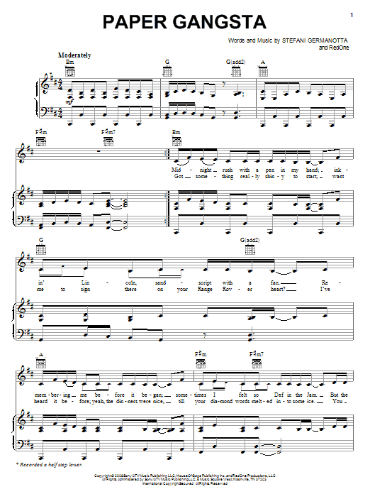 Lady Gaga Paper Gangsta sheet music notes and chords arranged for Piano, Vocal & Guitar Chords (Right-Hand Melody)