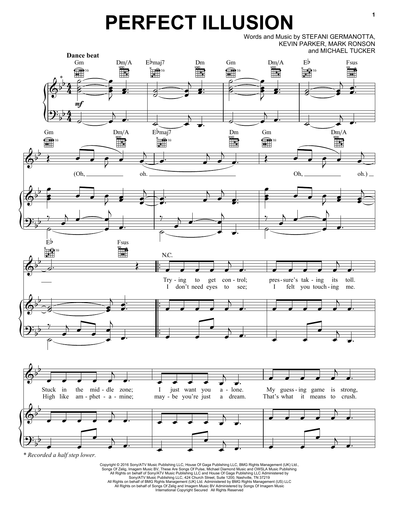 Lady Gaga Perfect Illusion sheet music notes and chords arranged for Piano, Vocal & Guitar Chords (Right-Hand Melody)
