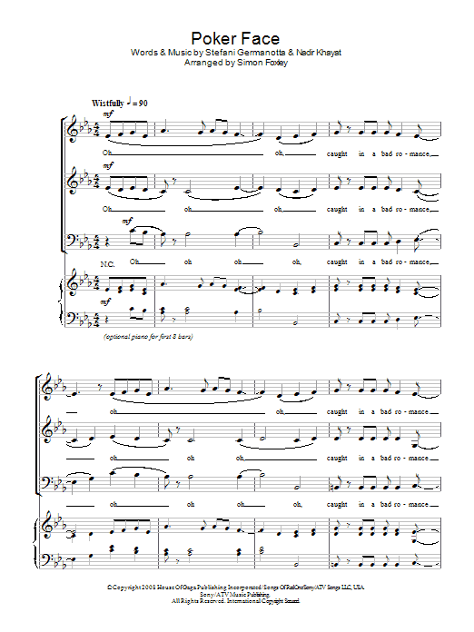 Lady Gaga Poker Face / Bad Romance sheet music notes and chords arranged for SAB Choir