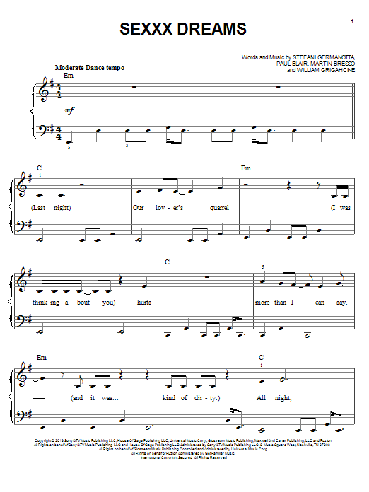 Lady Gaga Sexxx Dreams sheet music notes and chords arranged for Easy Piano