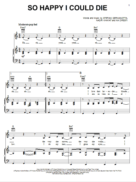 Lady Gaga So Happy I Could Die sheet music notes and chords arranged for Easy Piano