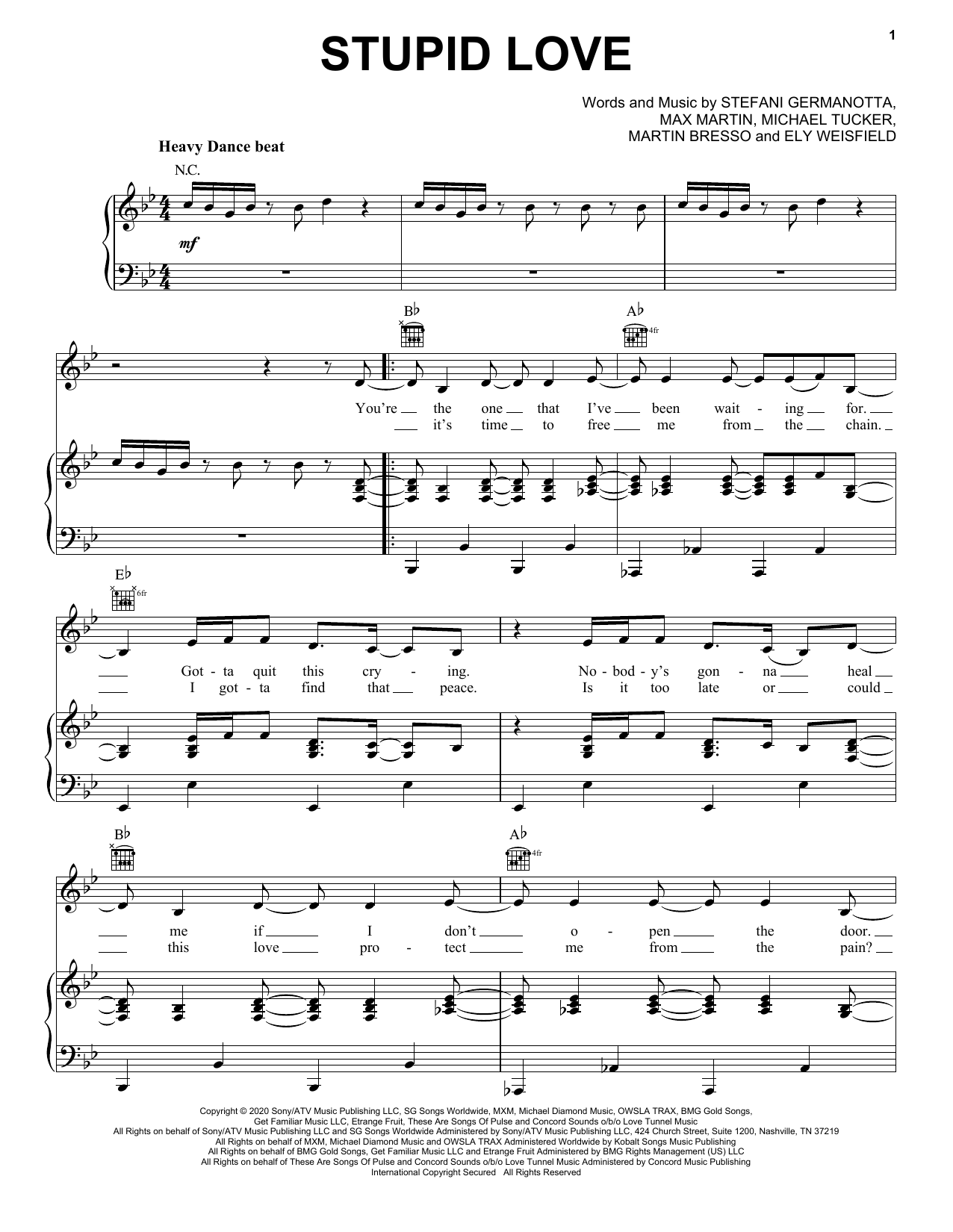 Lady Gaga Stupid Love sheet music notes and chords arranged for Piano, Vocal & Guitar Chords (Right-Hand Melody)