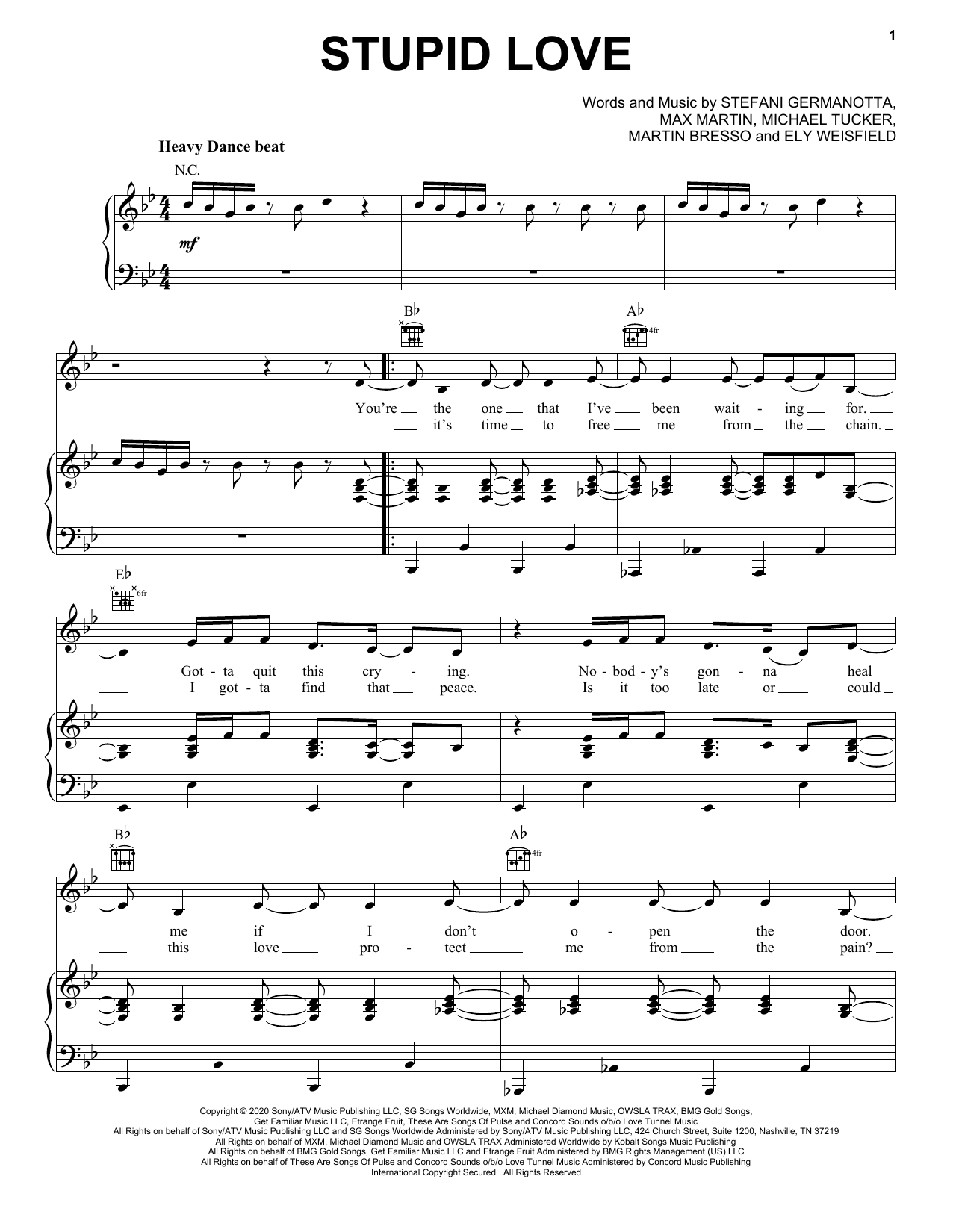Lady Gaga Stupid Love sheet music notes and chords arranged for Lead Sheet / Fake Book