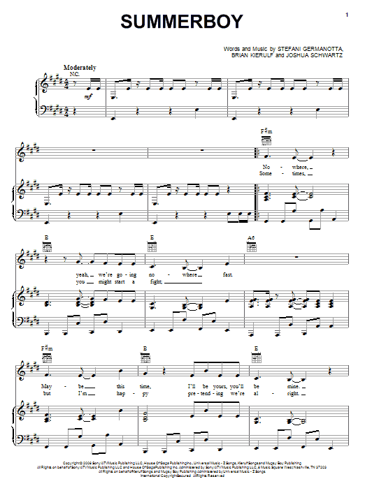 Lady Gaga Summerboy sheet music notes and chords arranged for Piano, Vocal & Guitar Chords (Right-Hand Melody)