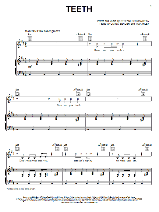 Lady Gaga Teeth sheet music notes and chords arranged for Easy Piano