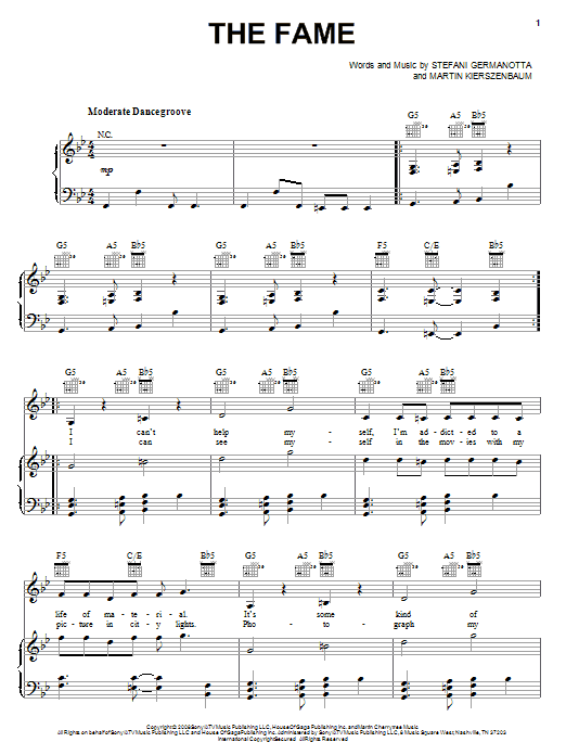 Lady Gaga The Fame sheet music notes and chords arranged for Piano, Vocal & Guitar Chords (Right-Hand Melody)