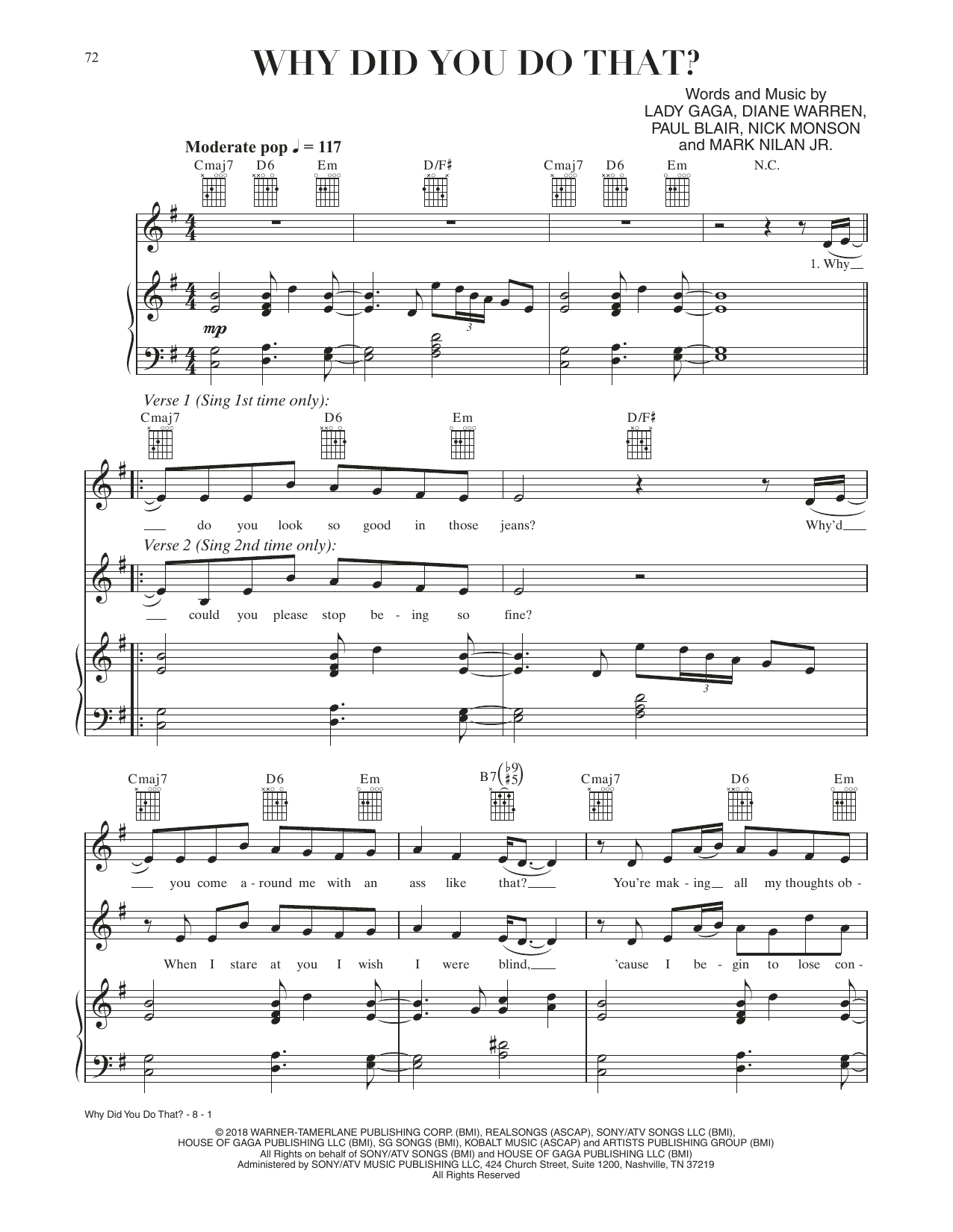 Lady Gaga Why Did You Do That? (from A Star Is Born) sheet music notes and chords arranged for Piano, Vocal & Guitar Chords (Right-Hand Melody)