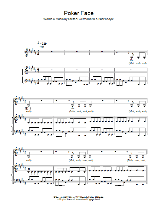 Lady Gaga Poker Face sheet music notes and chords arranged for Piano, Vocal & Guitar Chords