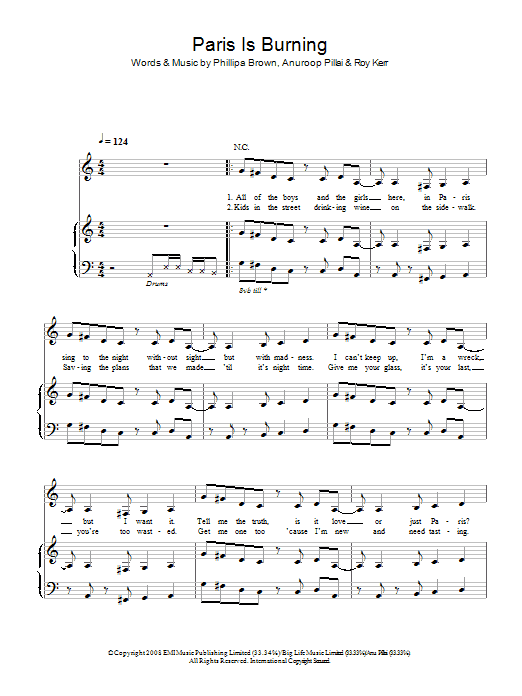 Ladyhawke Paris Is Burning sheet music notes and chords arranged for Guitar Chords/Lyrics