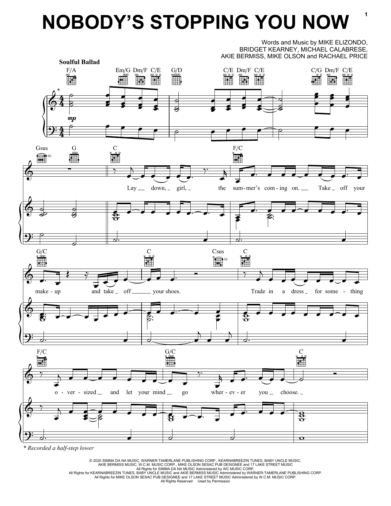 Lake Street Dive Nobody's Stopping You Now sheet music notes and chords arranged for Piano, Vocal & Guitar Chords (Right-Hand Melody)