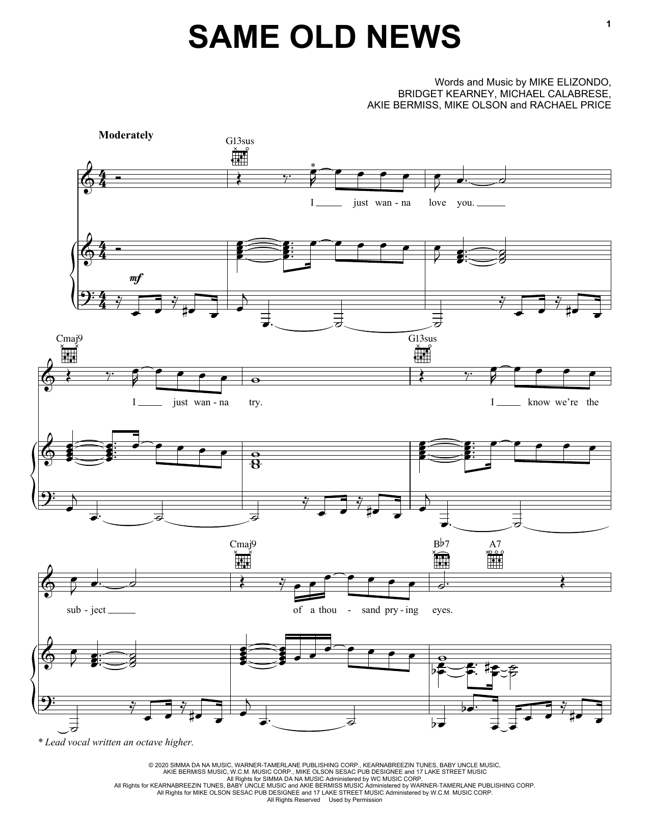 Lake Street Dive Same Old News sheet music notes and chords arranged for Piano, Vocal & Guitar Chords (Right-Hand Melody)