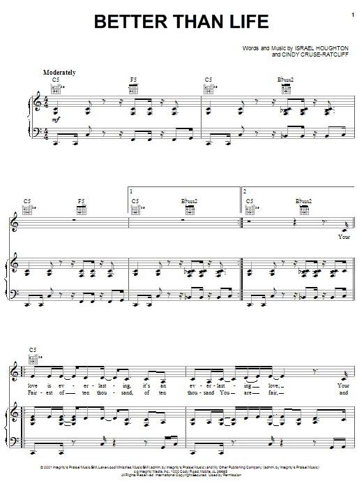 Israel Houghton Better Than Life sheet music notes and chords arranged for Piano, Vocal & Guitar Chords (Right-Hand Melody)
