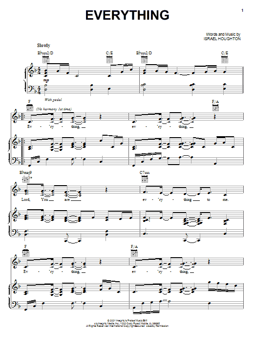 Israel Houghton Everything sheet music notes and chords arranged for Piano, Vocal & Guitar Chords (Right-Hand Melody)