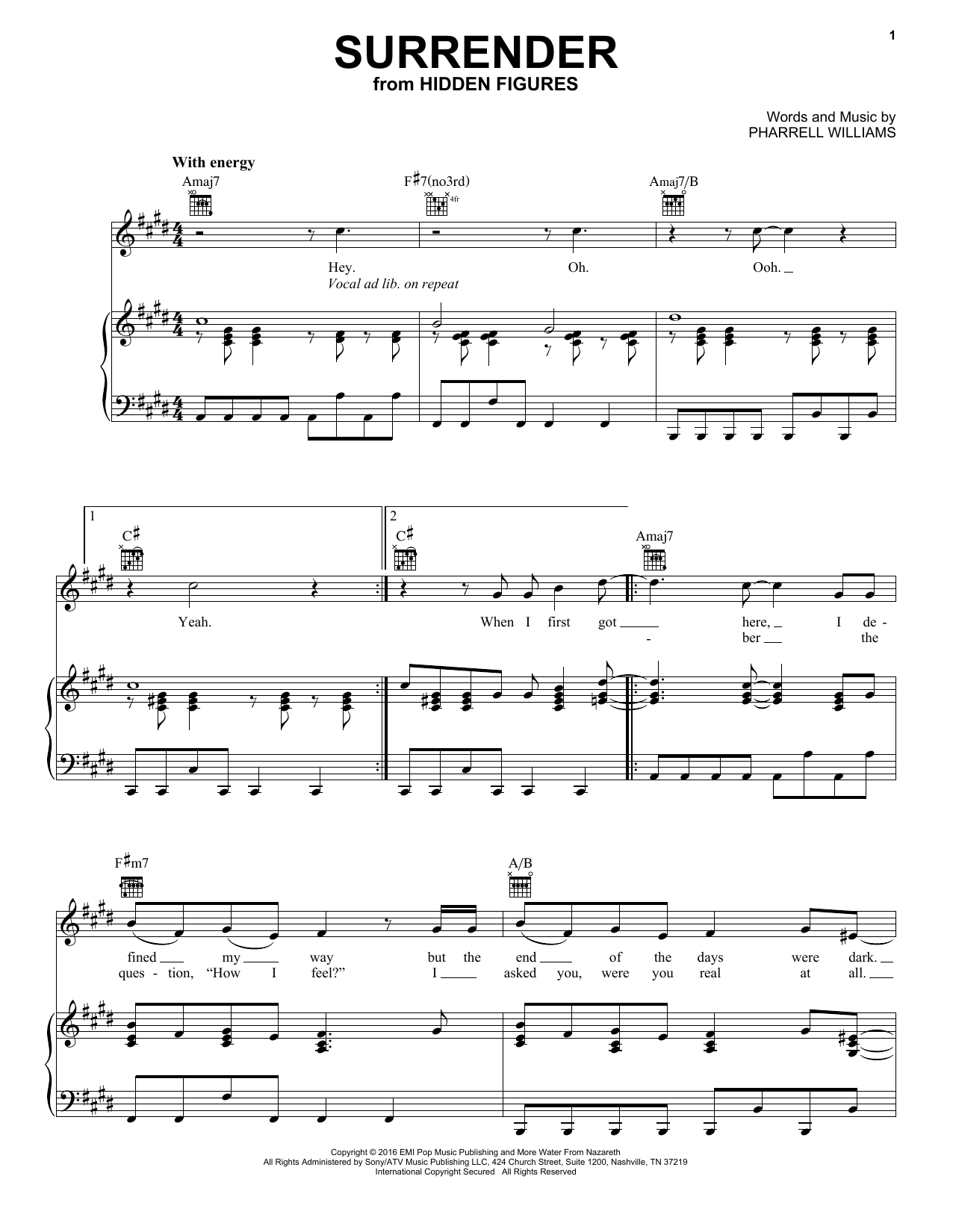 Lalah Hathaway and Pharrell Williams Surrender sheet music notes and chords arranged for Piano, Vocal & Guitar Chords (Right-Hand Melody)