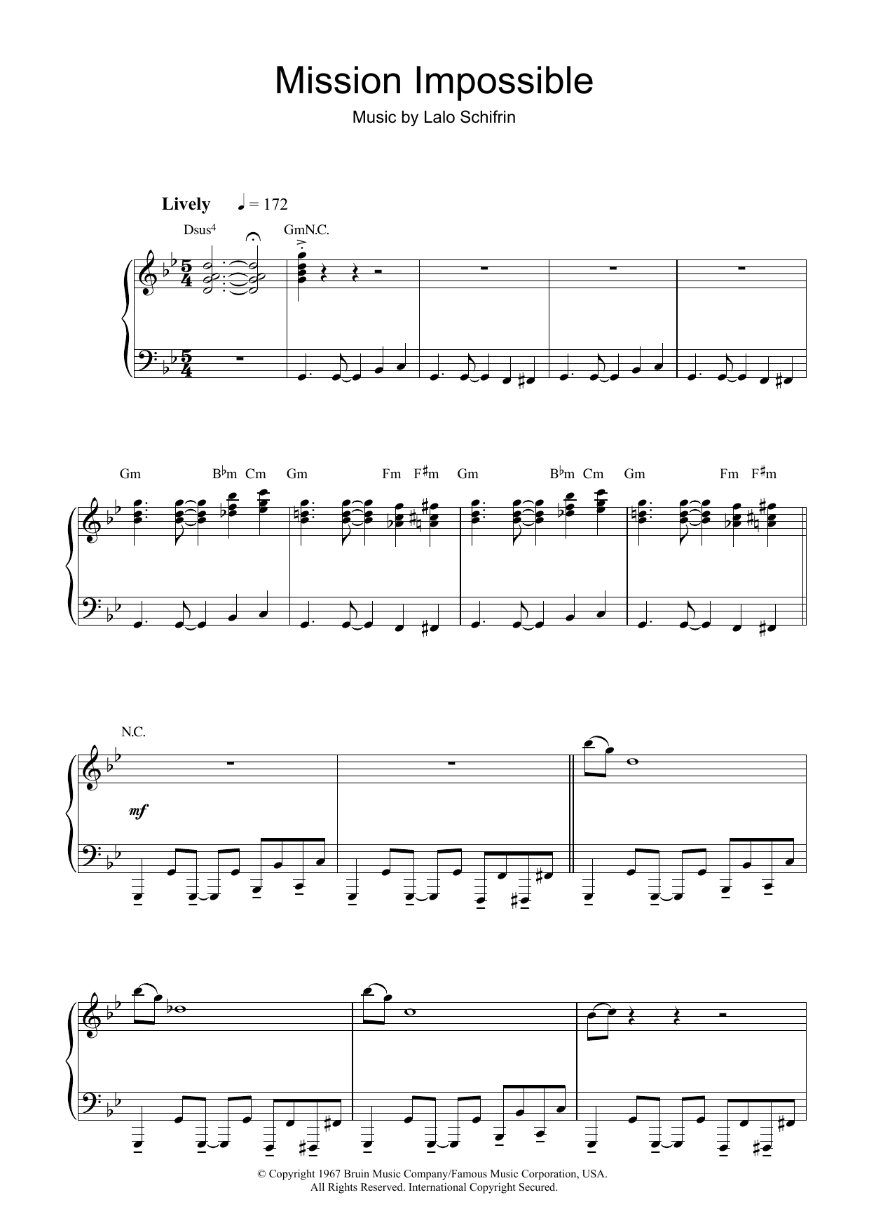 Lalo Schifrin Mission: Impossible Theme (Mission Accomplished) sheet music notes and chords arranged for Piano Solo