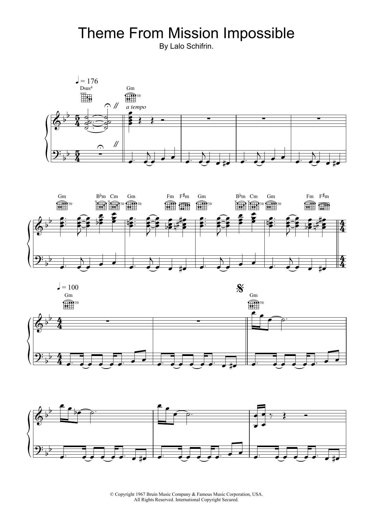 Lalo Schifrin Mission: Impossible Theme sheet music notes and chords arranged for Violin Solo