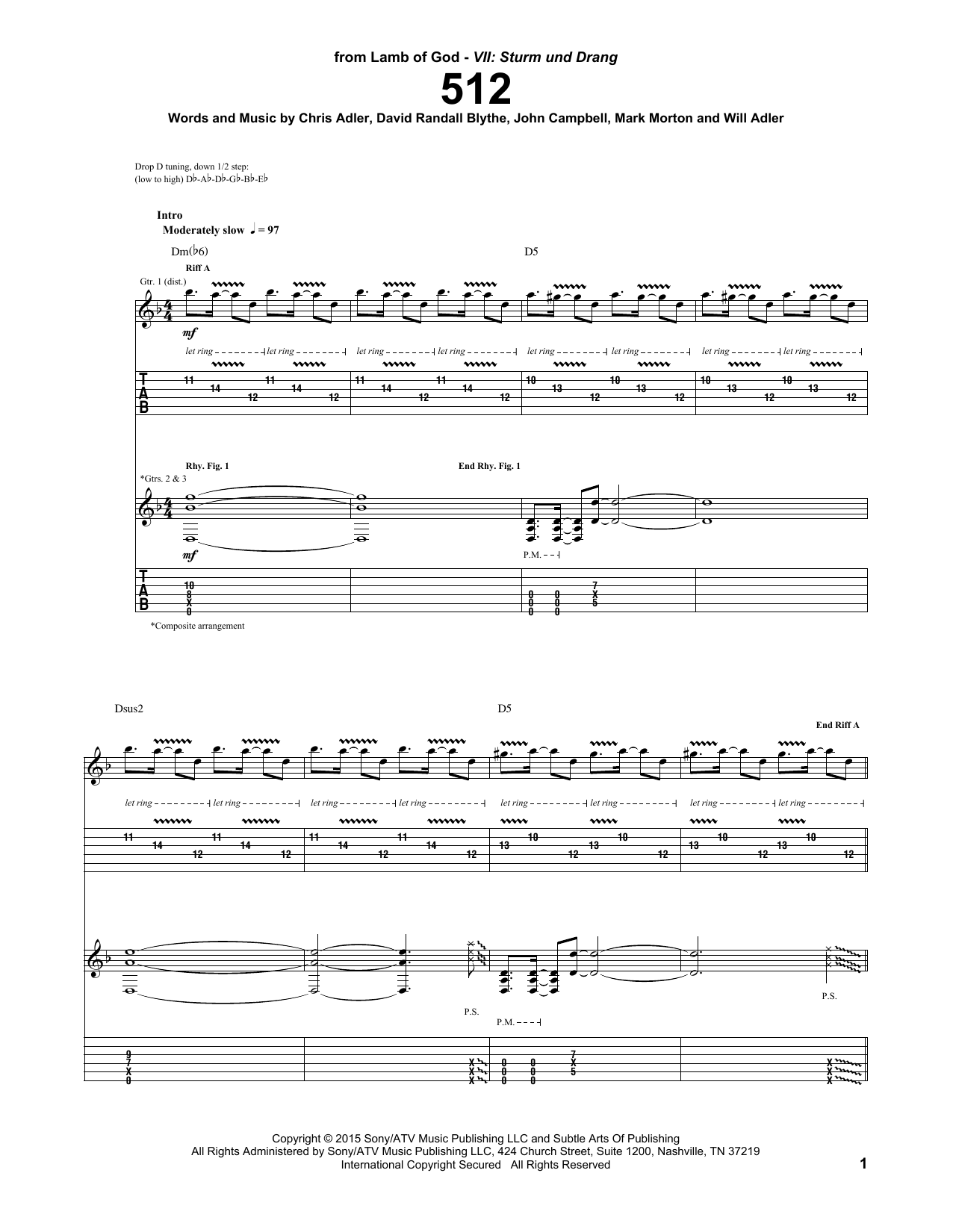 Lamb Of God 512 sheet music notes and chords arranged for Guitar Tab