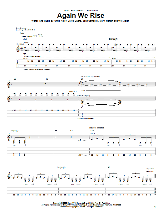 Lamb Of God Again We Rise sheet music notes and chords arranged for Guitar Tab