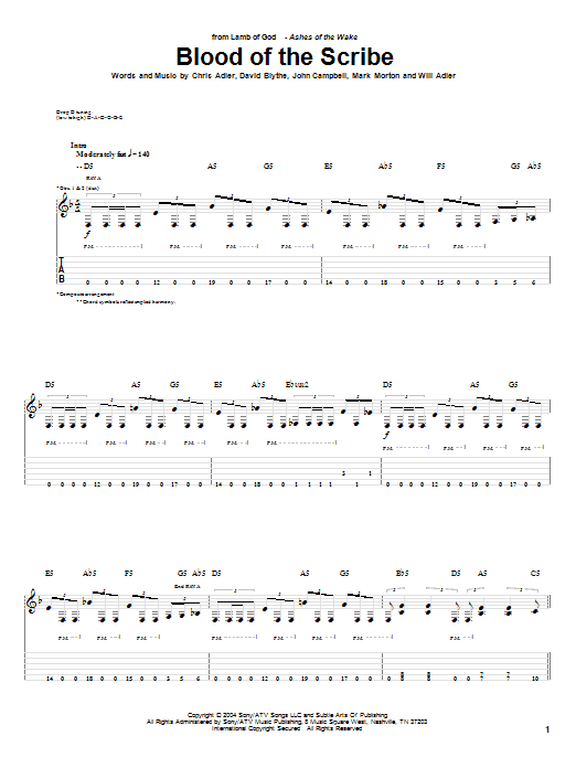 Lamb Of God Blood Of The Scribe sheet music notes and chords arranged for Guitar Tab