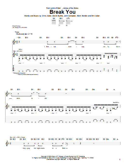 Lamb Of God Break You sheet music notes and chords arranged for Guitar Tab
