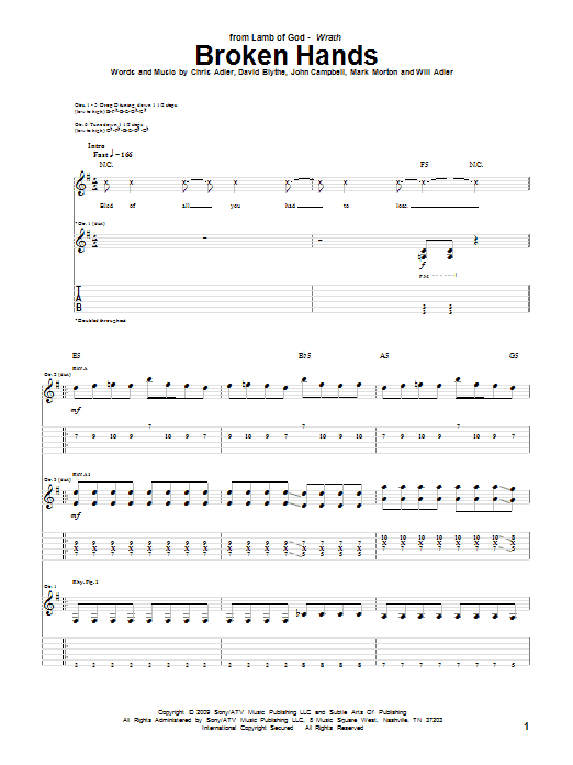 Lamb Of God Broken Hands sheet music notes and chords arranged for Guitar Tab