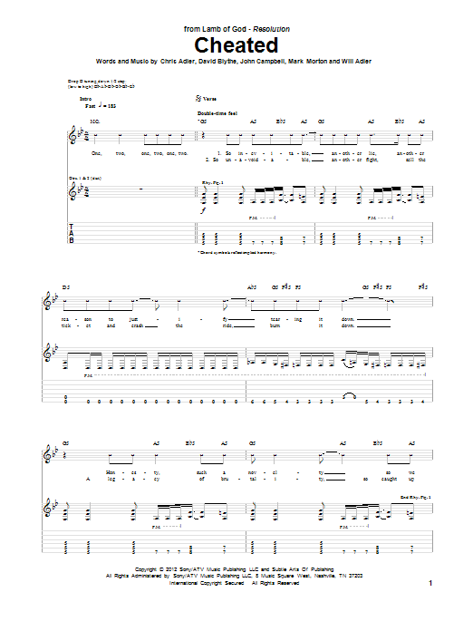 Lamb Of God Cheated sheet music notes and chords arranged for Guitar Tab