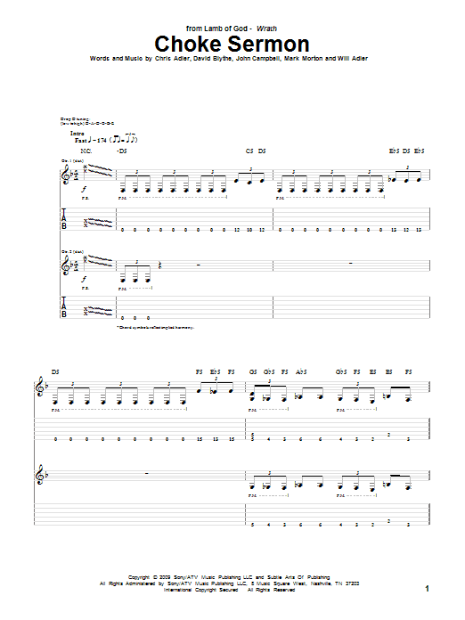 Lamb Of God Choke Sermon sheet music notes and chords arranged for Guitar Tab