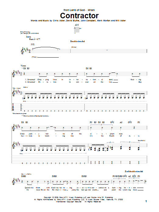 Lamb Of God Contractor sheet music notes and chords arranged for Guitar Tab