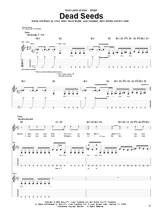 Lamb Of God Dead Seeds sheet music notes and chords arranged for Guitar Tab