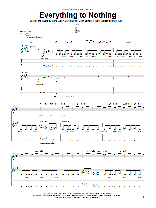 Lamb Of God Everything To Nothing sheet music notes and chords arranged for Guitar Tab