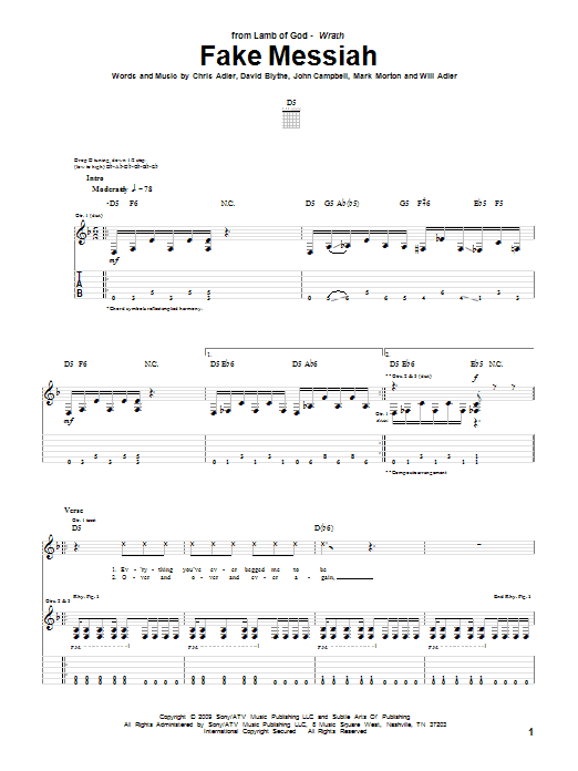 Lamb Of God Fake Messiah sheet music notes and chords arranged for Guitar Tab