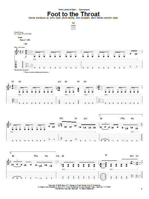 Lamb Of God Foot To The Throat sheet music notes and chords arranged for Guitar Tab