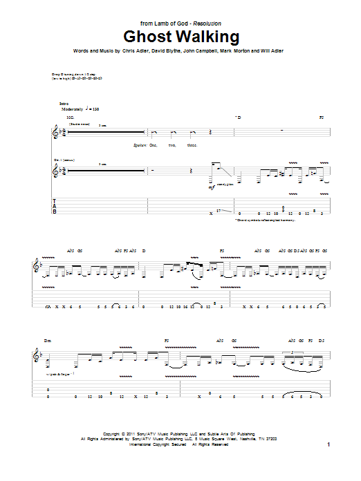 Lamb Of God Ghost Walking sheet music notes and chords arranged for Guitar Tab