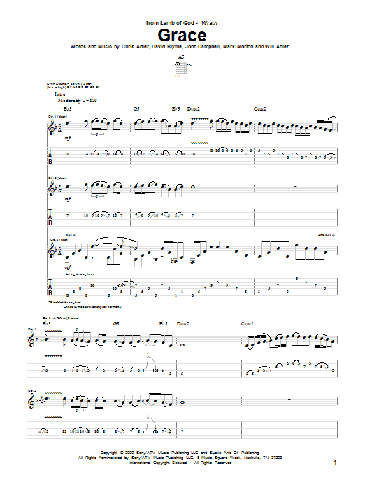 Lamb Of God Grace sheet music notes and chords arranged for Guitar Tab
