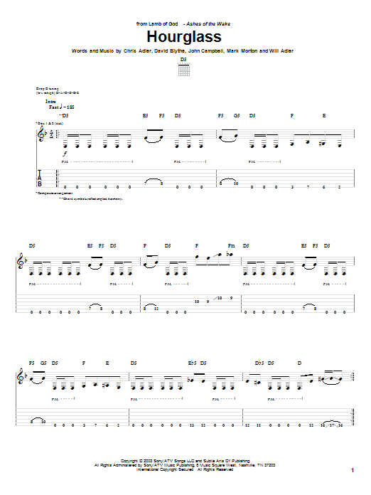 Lamb Of God Hourglass sheet music notes and chords arranged for Guitar Tab