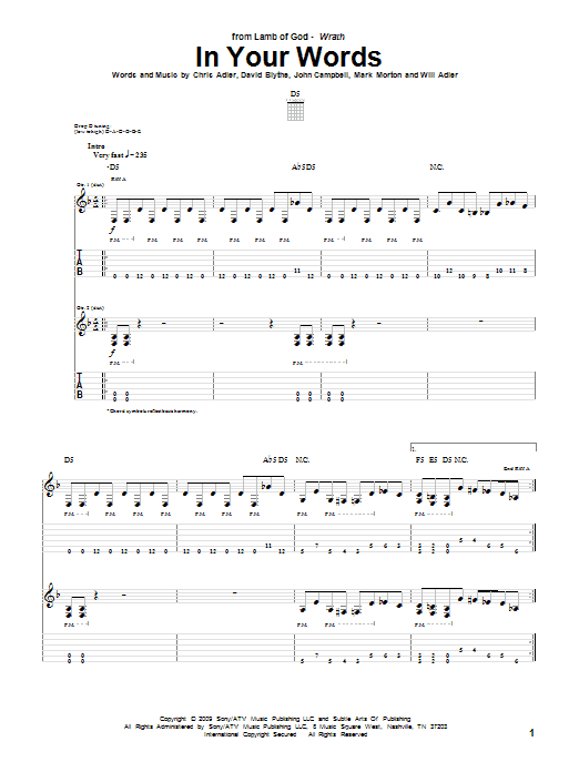 Lamb Of God In Your Words sheet music notes and chords arranged for Guitar Tab