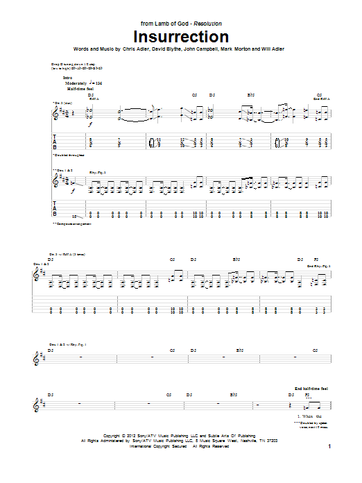 Lamb Of God Insurrection sheet music notes and chords arranged for Guitar Tab