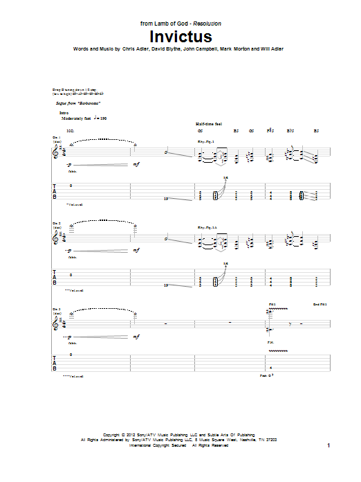 Lamb Of God Invictus sheet music notes and chords arranged for Guitar Tab