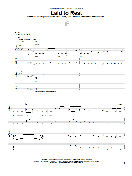 Lamb Of God Laid To Rest sheet music notes and chords arranged for Bass Guitar Tab