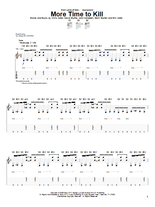 Lamb Of God More Time To Kill sheet music notes and chords arranged for Guitar Tab