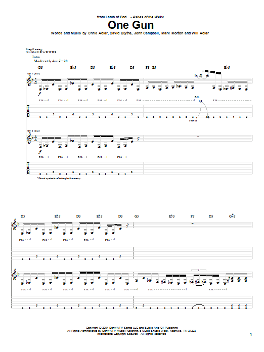 Lamb Of God One Gun sheet music notes and chords arranged for Guitar Tab