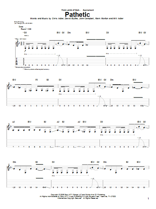 Lamb Of God Pathetic sheet music notes and chords arranged for Guitar Tab