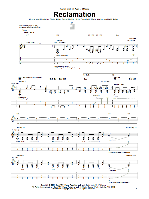 Lamb Of God Reclamation sheet music notes and chords arranged for Guitar Tab