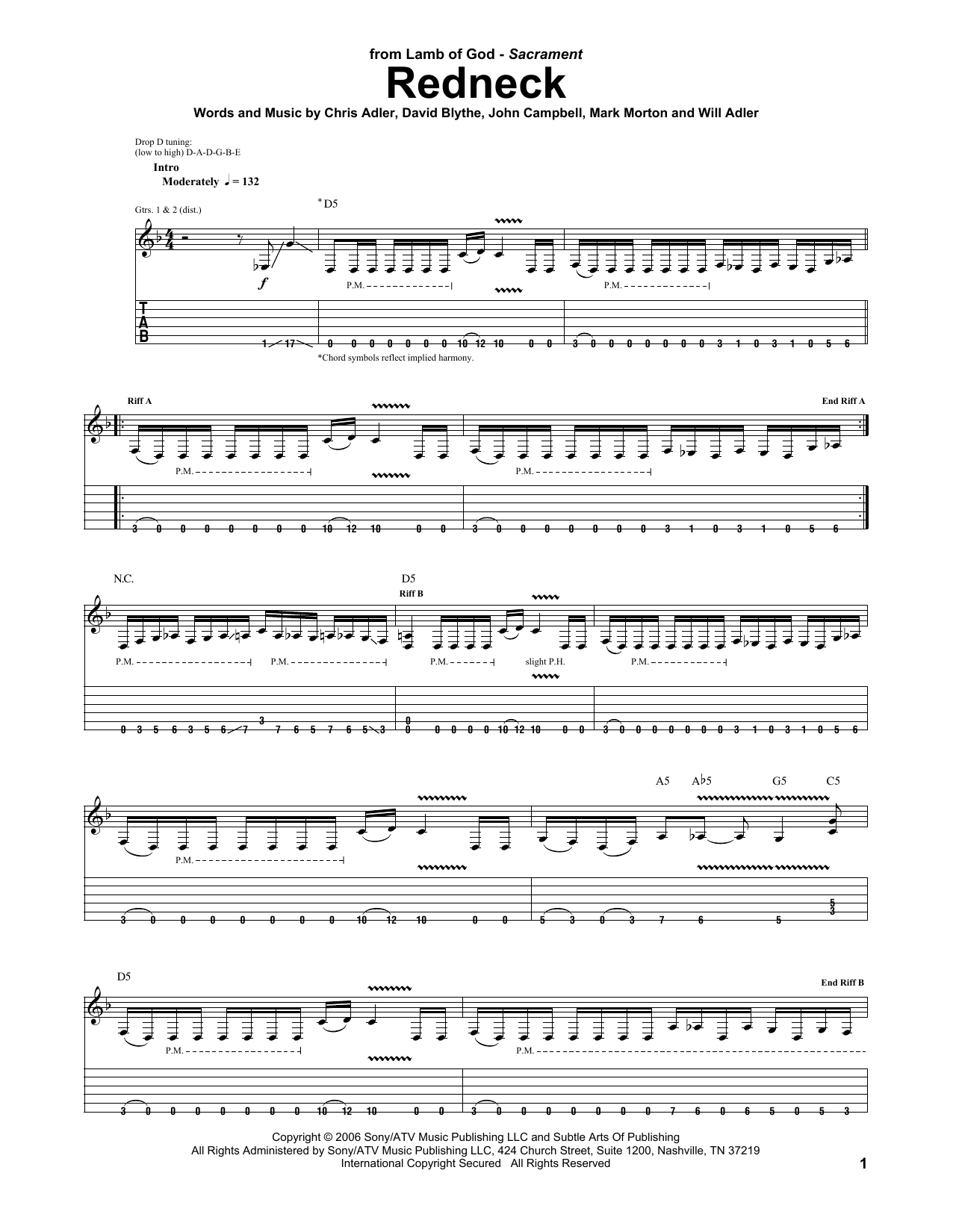 Lamb Of God Redneck sheet music notes and chords arranged for Guitar Tab