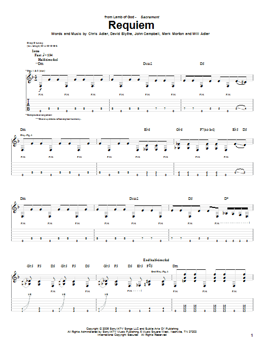 Lamb Of God Requiem sheet music notes and chords arranged for Guitar Tab