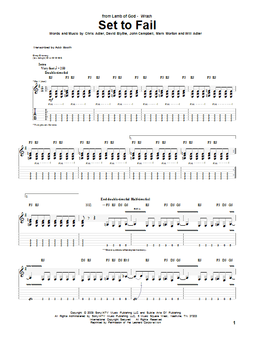 Lamb Of God Set To Fail sheet music notes and chords arranged for Guitar Tab