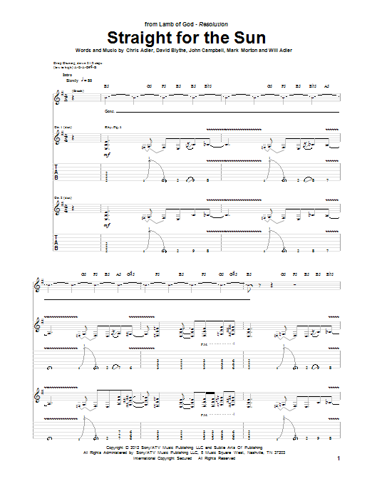 Lamb Of God Straight For The Sun sheet music notes and chords arranged for Guitar Tab