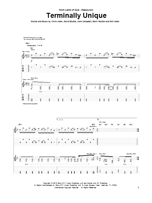 Lamb Of God Terminally Unique sheet music notes and chords arranged for Guitar Tab