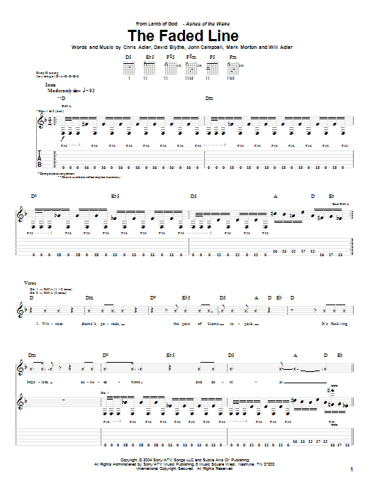 Lamb Of God The Faded Line sheet music notes and chords arranged for Guitar Tab